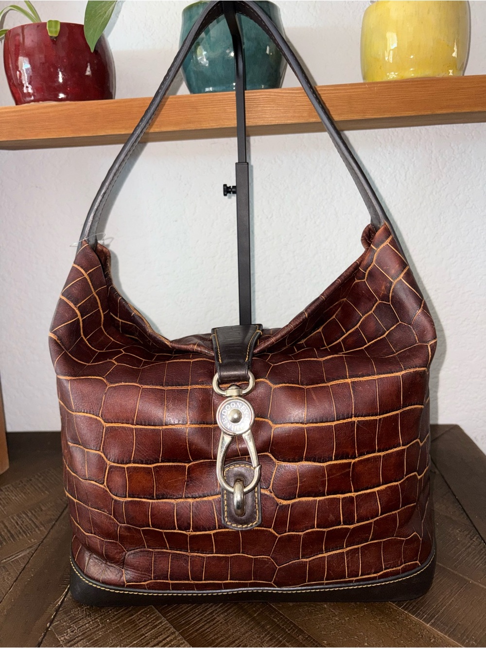 Dooney & Bourke Brown Croc-Embossed Shoulder Bag